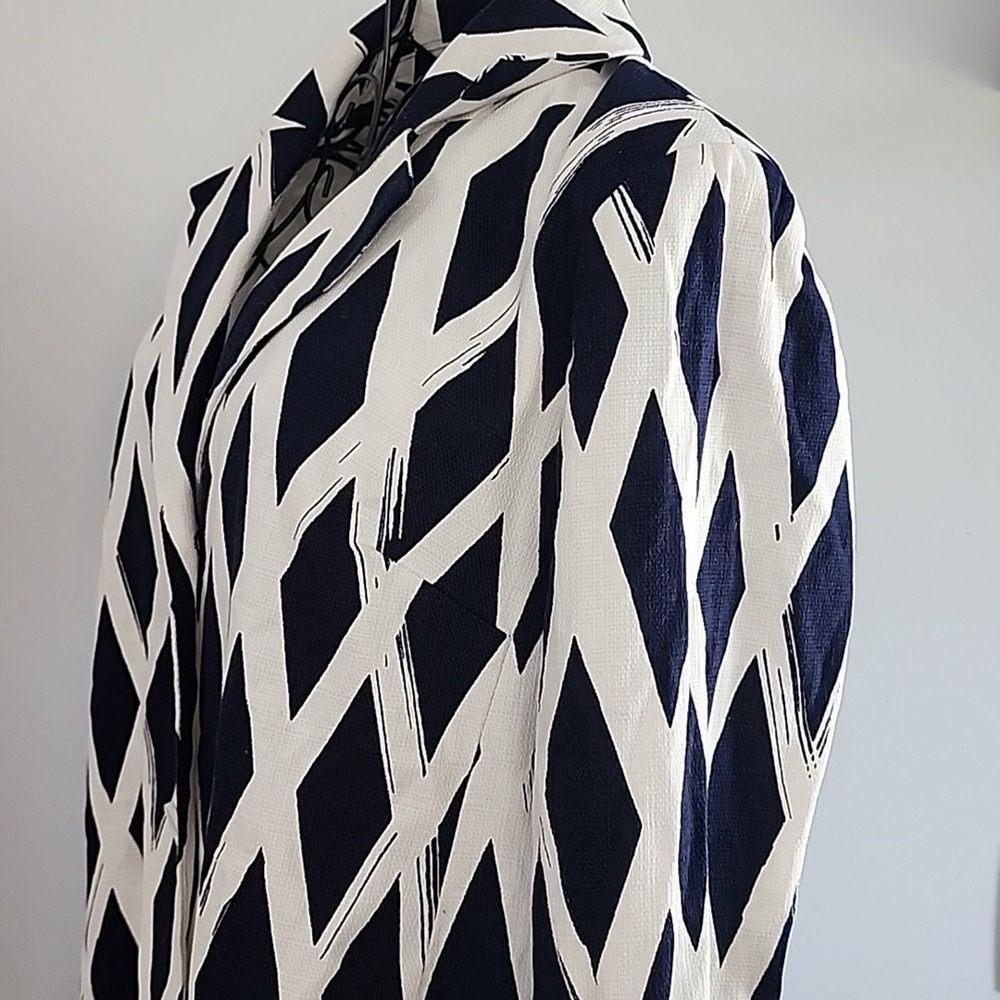 Dennis by Dennis Basso Blazer Womens 10 Navy Blue White Diamond Print Jacket - Picture 5 of 11